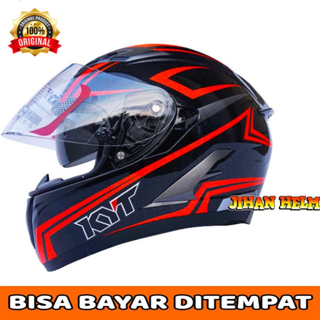 HELM / KYT / HELM KYT / HELM FULL FACE KYT FALCON 2 CARBON BLACK RED FLUO TERMURAH