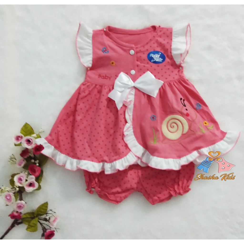 [M-07] Baju Bayi Perempuan/Dress Bayi  Perempuan Planet Kids cantik  motif  siput  0-3 bln