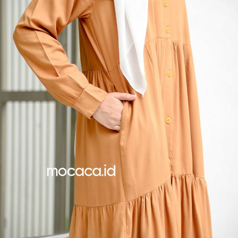 mustard dress wanita ootd hijab mustard coral kuning busuk jumbo full kancing busui rayon twill premium lengan kancing