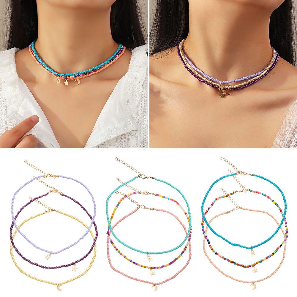 R-flower 3PCS/SET Kalung Multilayer Kepribadian Fashion Bohemian Choker Klavikula Necklaces