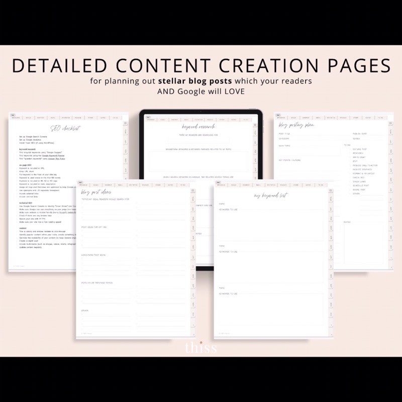 Digital Journal &amp; Planner - Blogger Content Media Kit for Goodnotes, Notability, Xodo, (Full Page Hyperlinked)