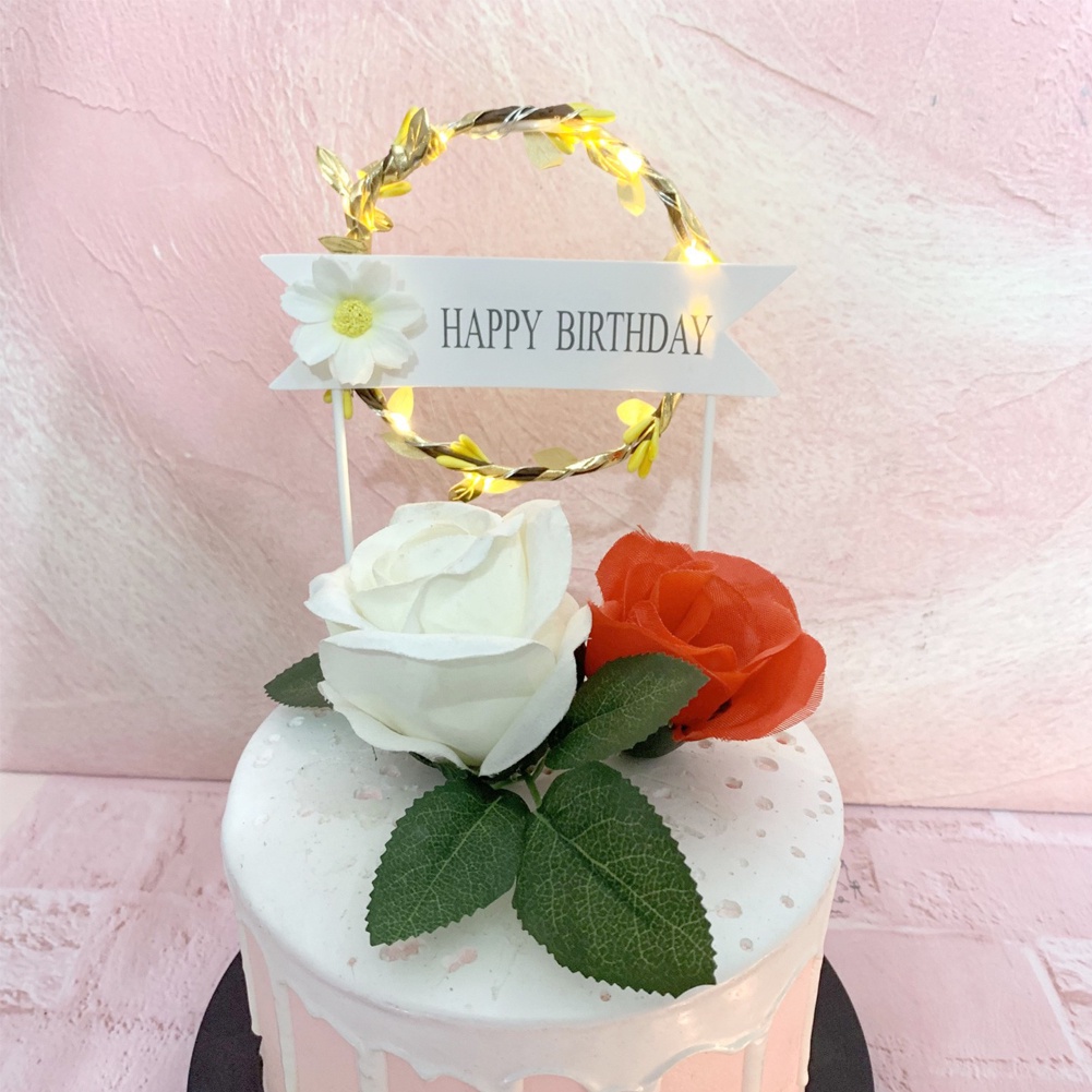 Topper Kue Desain Tulisan Happy Birthday Dengan Lampu Led Reusable Untuk Dekorasi Pesta Ulang Tahun