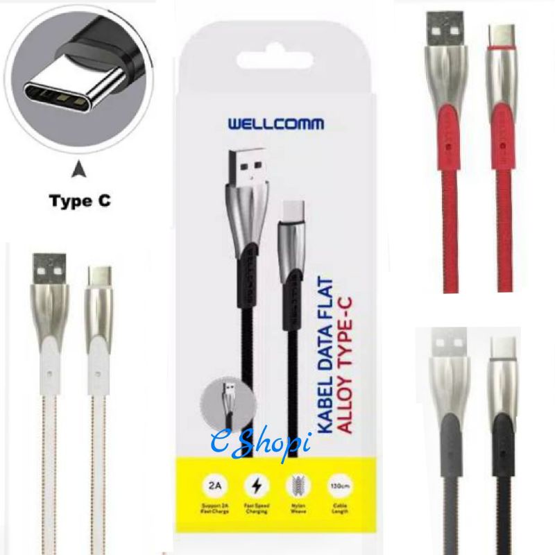 Kabel Data Type C Charger Nylon Alloy WELLCOMM Original Pengisian Cepat Tipe C Cas