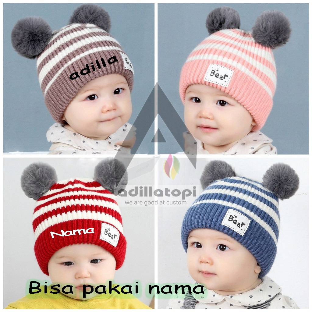 Kupluk bayi | kupluk bear belang belang | topi kupluk bear | kupluk usia 2 tahun | kupluk nama | kupluk anak laki laki dan perempuan