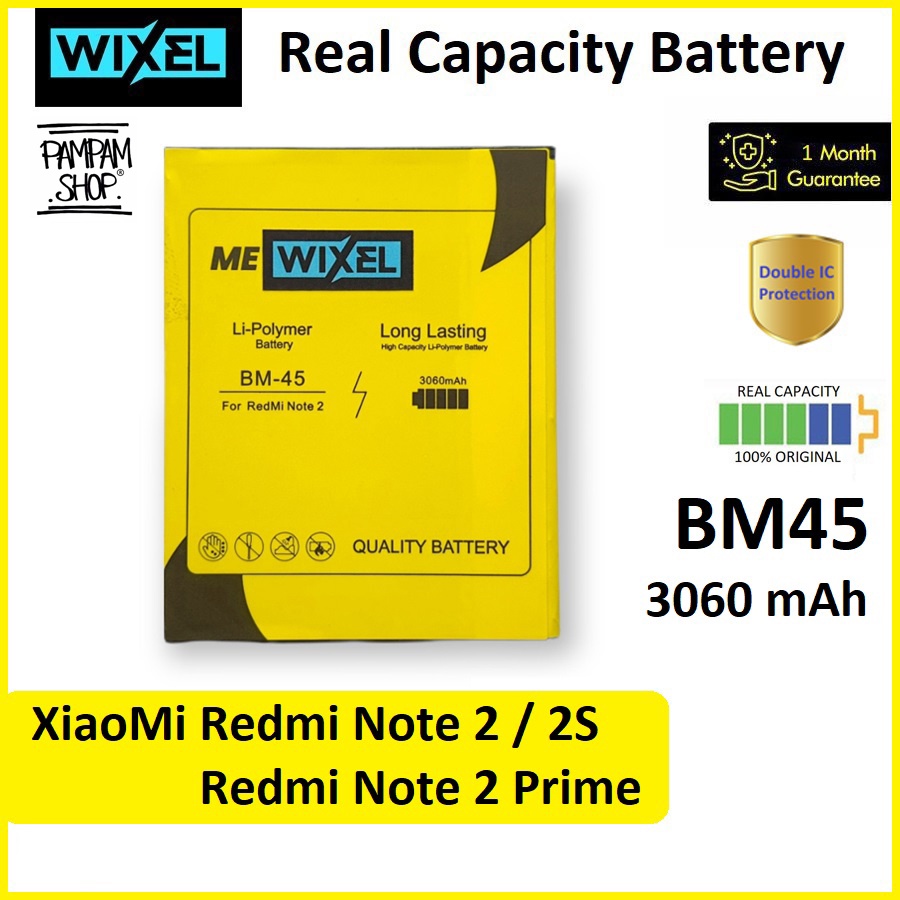 WIXEL ME Baterai XiaoMi BM45 Redmi Note 2 2S Prime Real Capacity Battery Original 100% Ori Batre Batrai HP Handphone BM 45