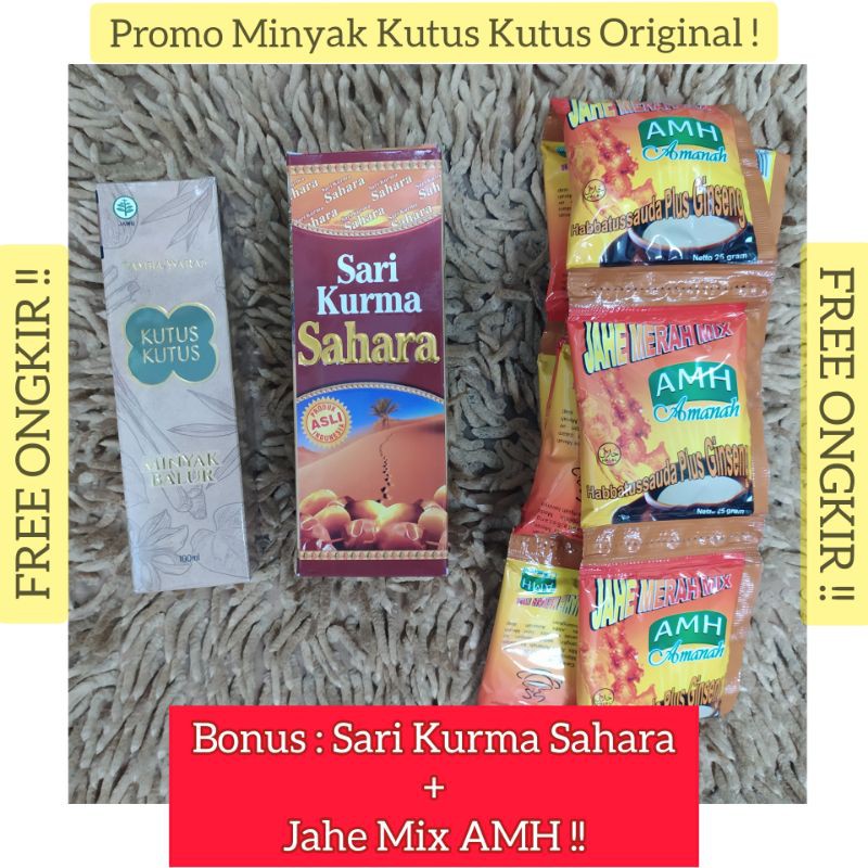 Promo Minyak Kutus Kutus Original Banyak Manfaat Khasiat Bonus Sari Kurma Sahara dan Jahe Mix AMH