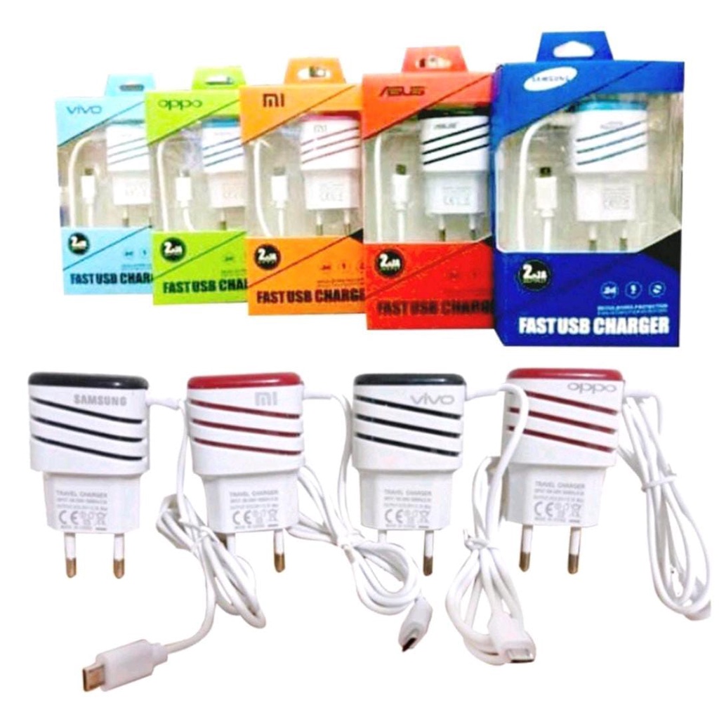 CHARGER LED 2 USB garis + KABEL 2.1Ampere Branded 2PORT USB Port