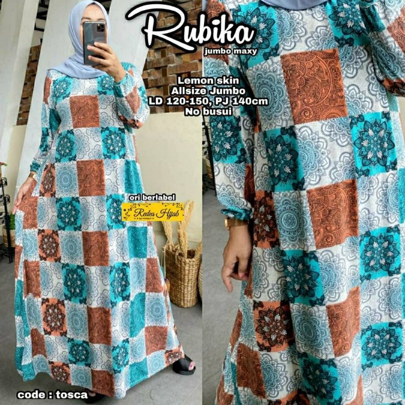 Rubika Jumbo Maxy, GAMIS/MAXI DRESS MUSLIM JUMBO CANTIK BAHAN LEMON SKIN LD 120-150 TERJUMBO