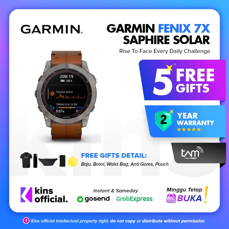 Garmin Fenix 7X Solar Sapphire Bare Titanium w/ Leather Band