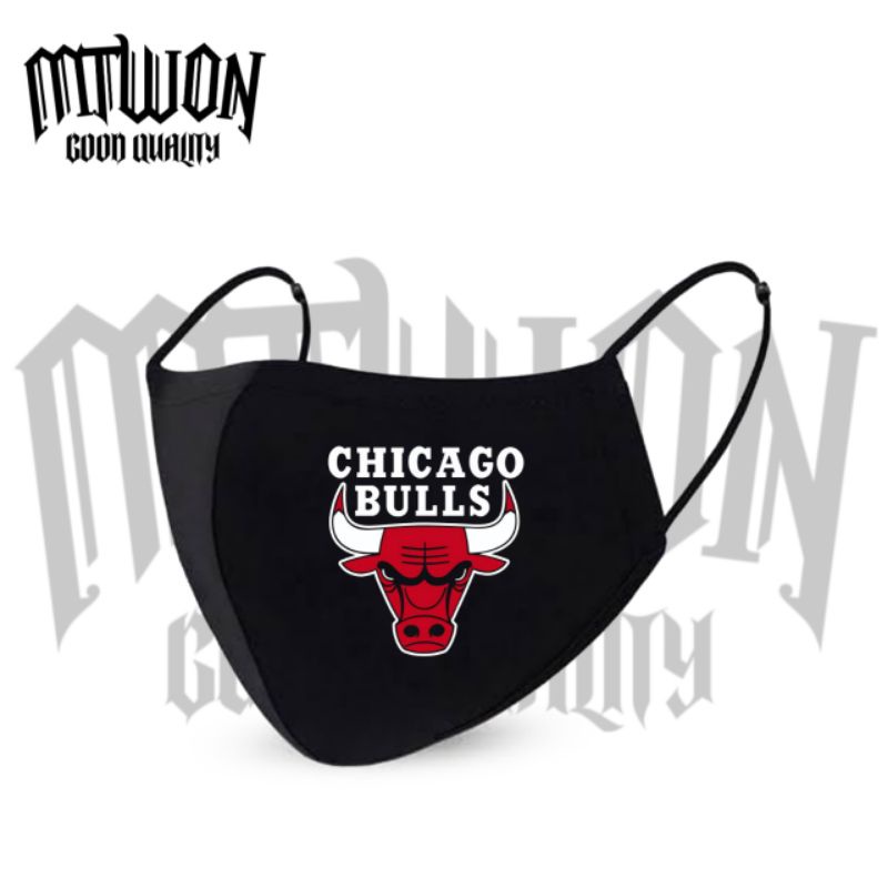 Masker CHICAGO BULLS basketball / kain 3 lapis/ply /black Earloop headloop / pria wanita dewasa / ma