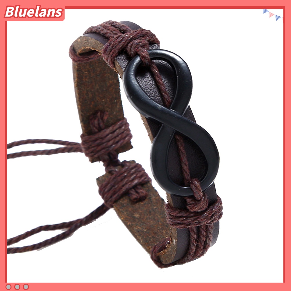 Bluelans Men Women 8-Shape Braided Rope Faux Leather Bracelet Wristband Couple Jewelry