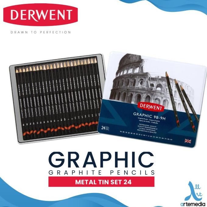 

Pensil Gambar Derwent Graphic Pencil 24 Metal Tin Drawing Sketching