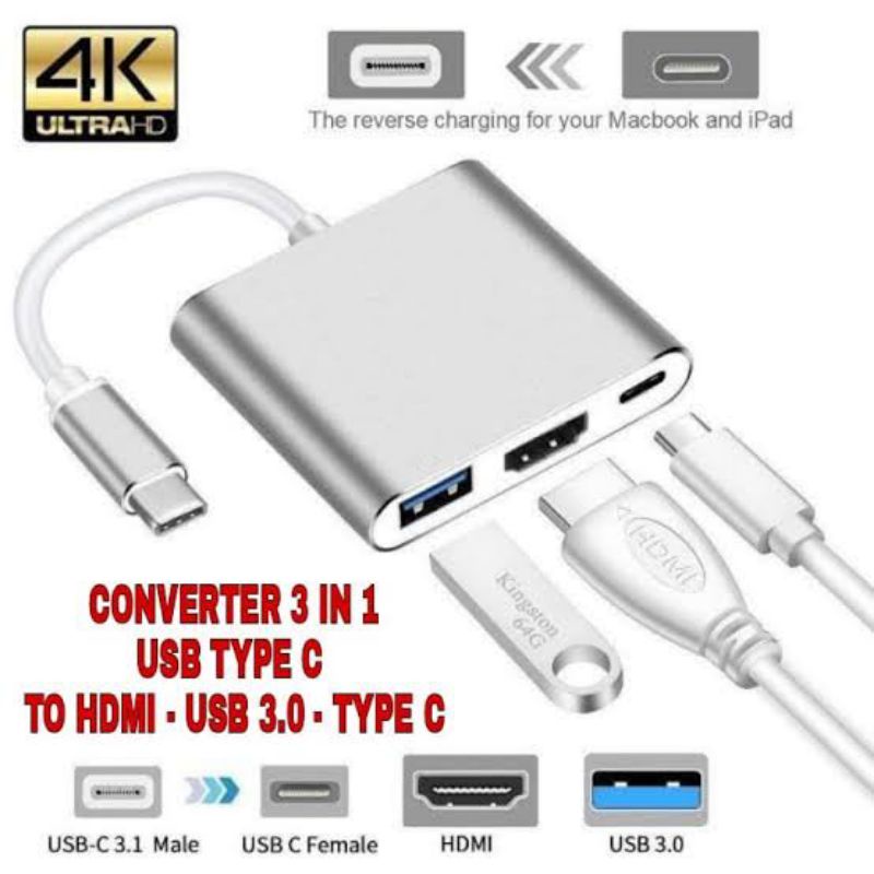 Converter USB 3.1 type C to USB C, HDMI, USB 3.0 - Adapter USB type C for macbook