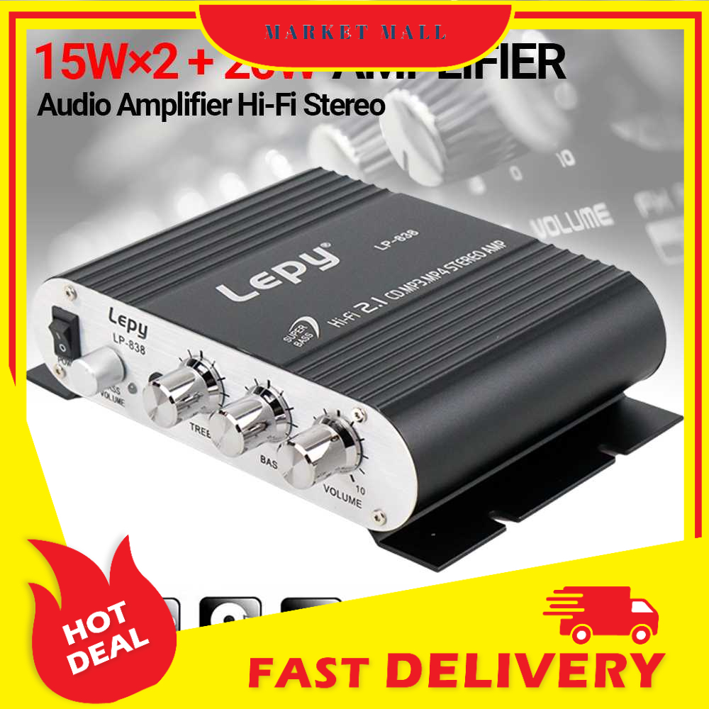 Audio Amplifier Hi-Fi Stereo Treble Bass Booster input RCA R/L dan Output RCA Untuk Speaker Stereo Full CNC Aluminium Lepy - LP-838 - 9CSK01BK