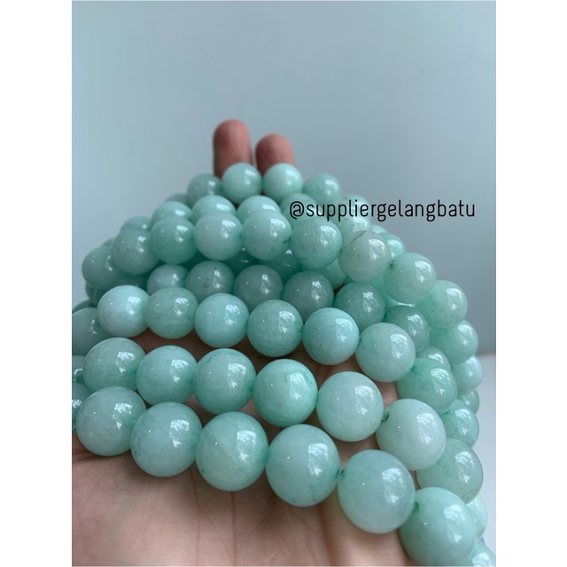 renceng batu giok cina 14mm bahan natural akik hijau muda premium a