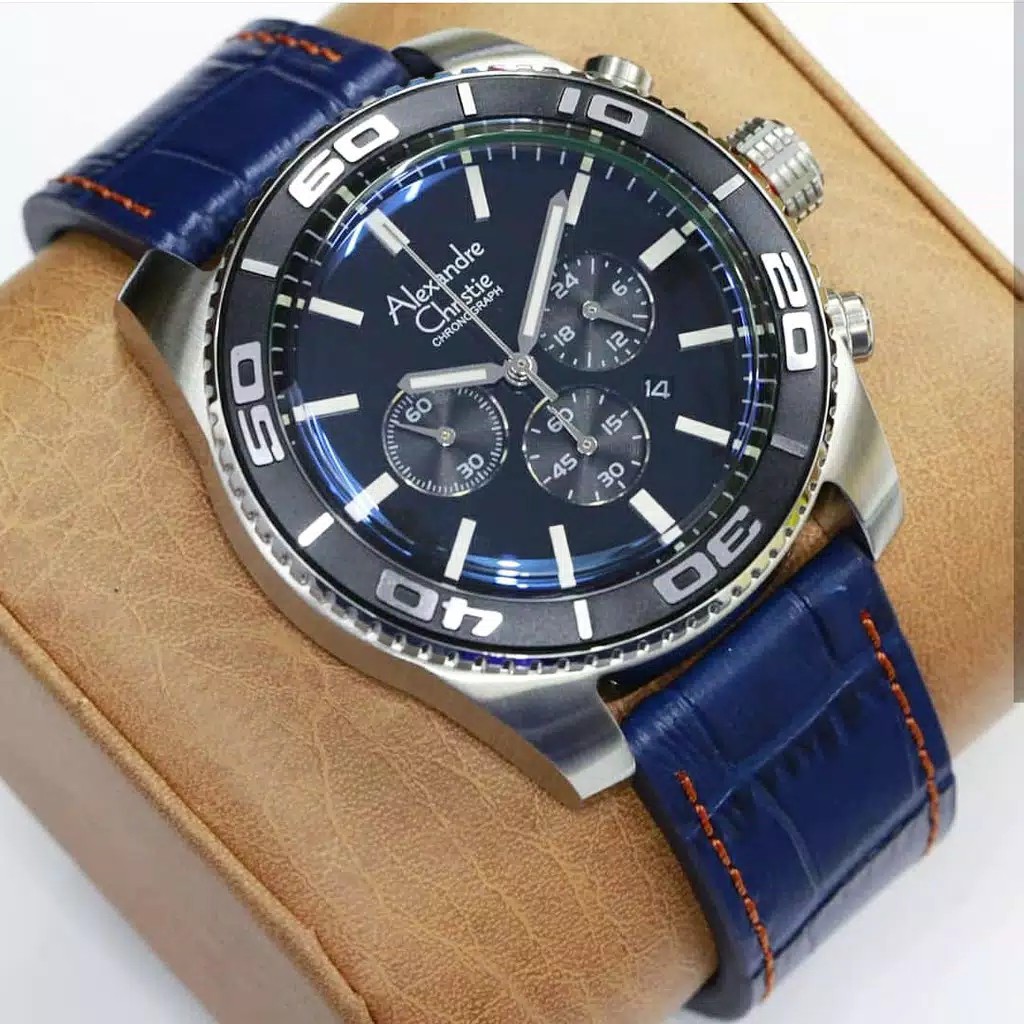 AC alexandre Christie AC 6500 jam tangan pria original  tali kulit biru