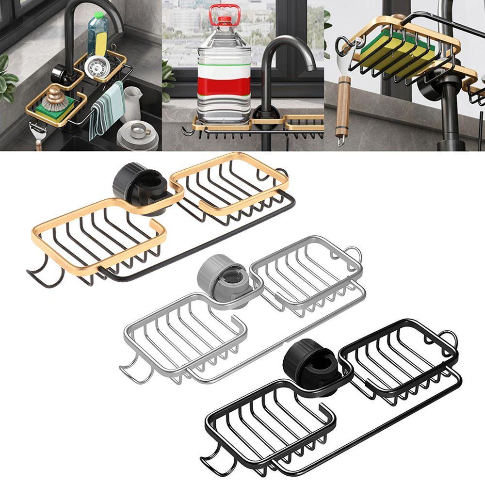 Solighter Rak Saluran Air Dapur Spons Aluminium Perlengkapan Kamar Mandi Kran Wastafel Rak