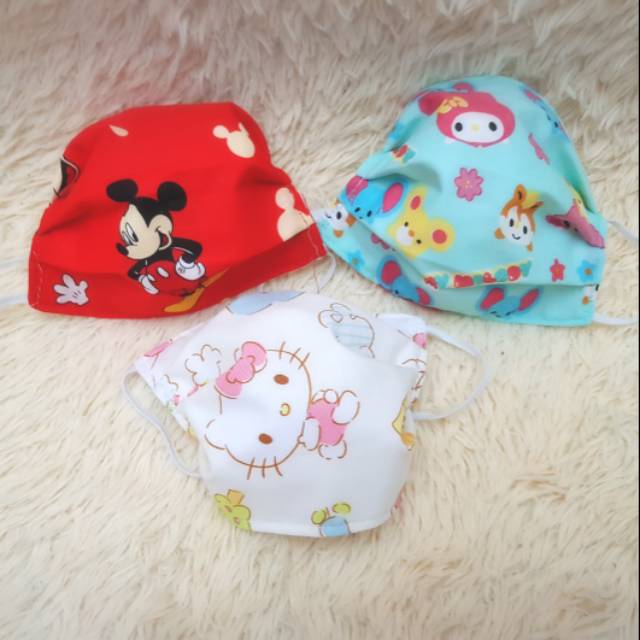 Masker kain anak 3 lapis karakter mickey disney model sensi ready stock
