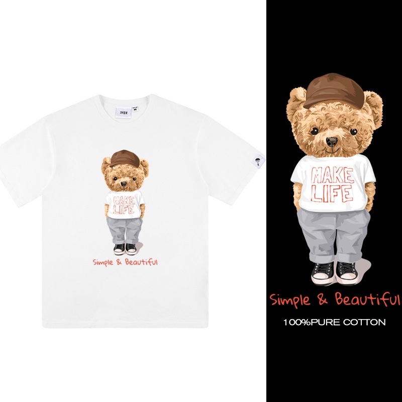 Cotton Printed Bear Atasan Kaos Sablon Musim Panas 2584 (S-XXXL)