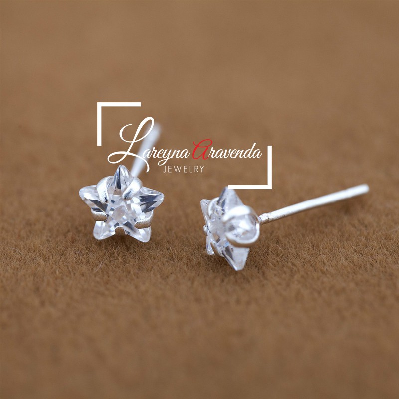 Anting Wanita Titanium Asli Bintang Crystal Kristal Zircon AAA ET006