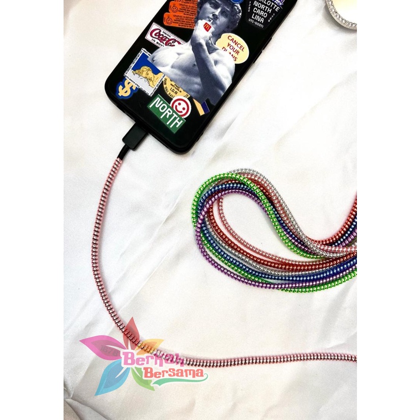 RT94 Pelilit Kabel Spiral Warna Metalic Pelindung Cable Hp Charger Universal Cord Protector solid Color glossy BB6406