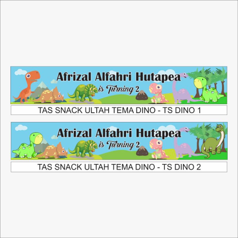 

label plastik snack ulang tahun motif dinosaurus