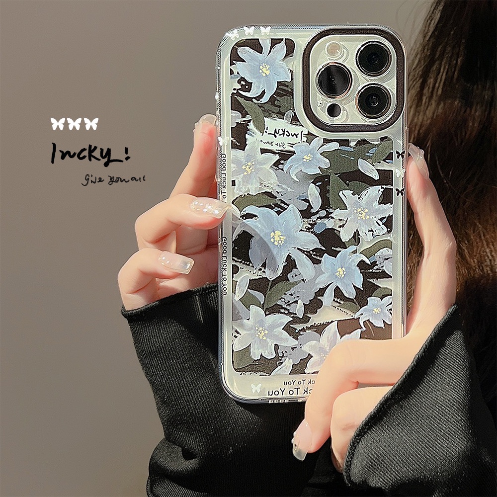 Ins Casing iPhone 14 14pro 14max 14prm 13 13pro 13prm 11 7Plus 8Plus Xr XS Max 12pro Max Motif Bunga Shockproof