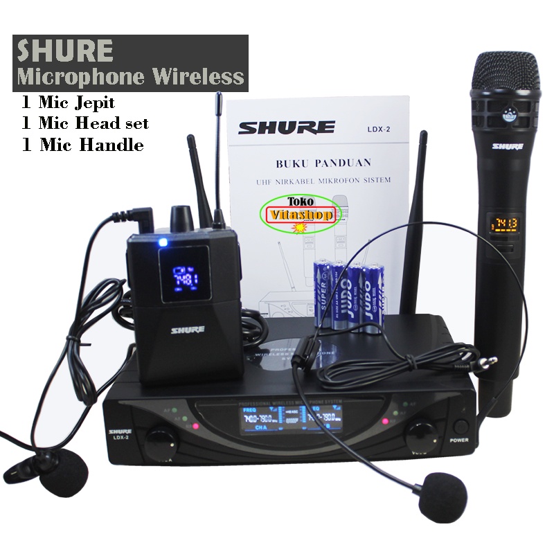 Miicrophone Wireless Shure LDX-2 PJH Mic Pegang + Mik Jepit / Headset