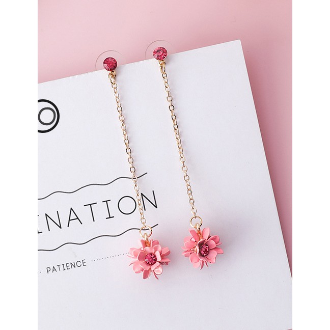 LRC Anting Tusuk Fashion Pink Flower Shape Decorated Earrings