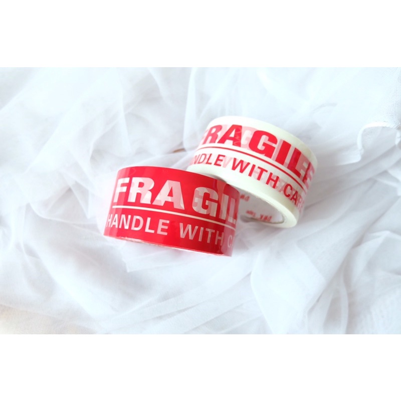 

lakban fragile pecah belah merah putih / solasi fragile packaging 1roll