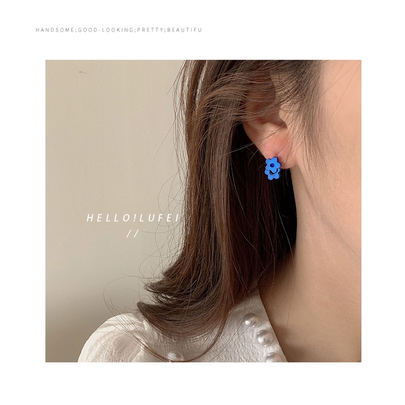 Anting Tusuk Gantung temperament Warna Biru Gaya Retrosimple Untuk Wanita