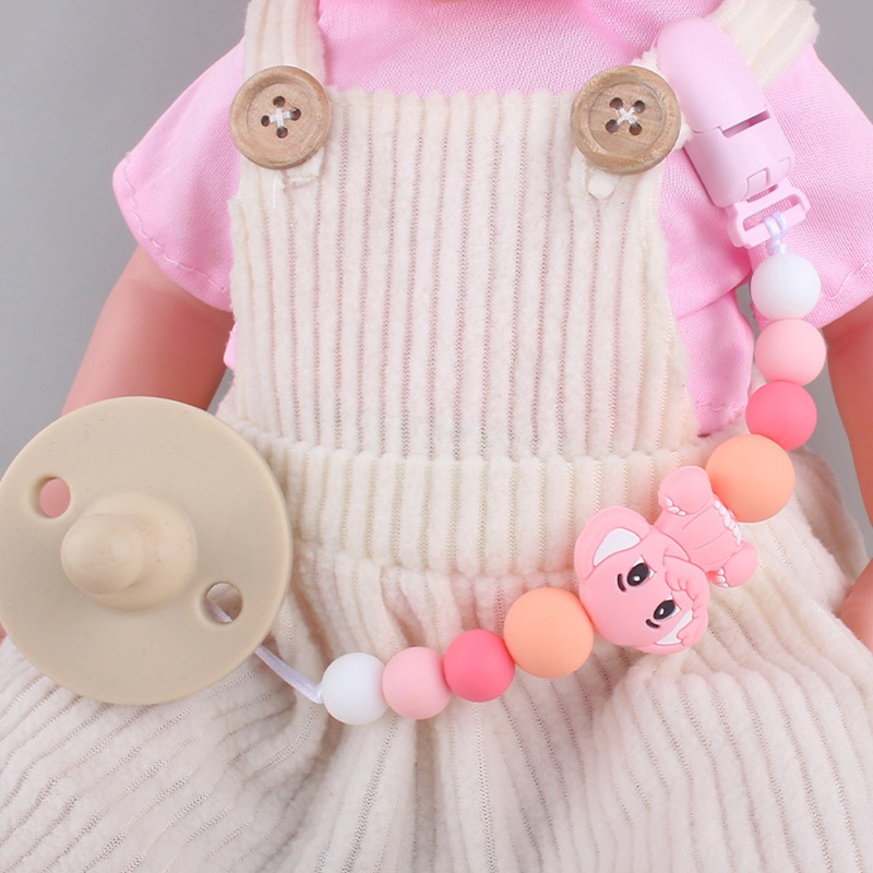 Mary Klip Rantai Empeng / Dot Motif Kartun Hewan Bahan Silikon Untuk Bayi Laki-Laki / Perempuan