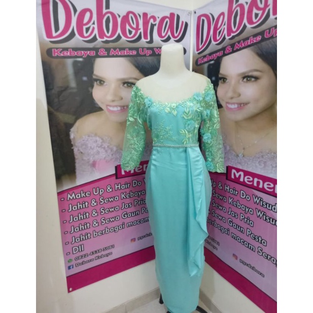 DRESS WANITA/Longdress wanita /Dress panjang Wanita/Dress Hijau Tosca/Dress Hijau/Dress Mixed Brukat