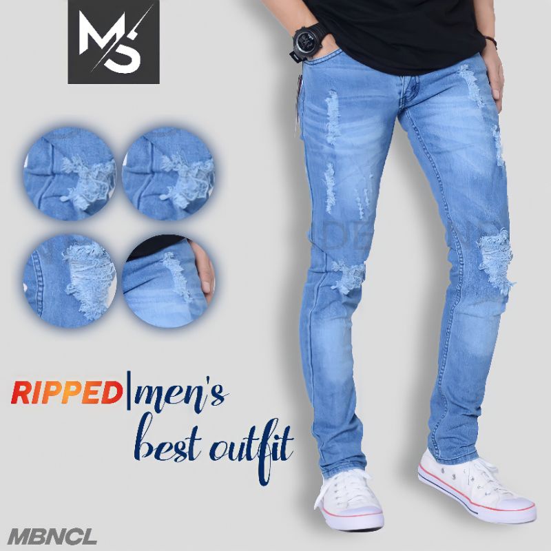 Celana Jeans Pria Panjang Sobek Remaja Distro Denim Dewasa Premium Robek Lutut Skinny Ripped Pensil Slimfit Stretch Standart