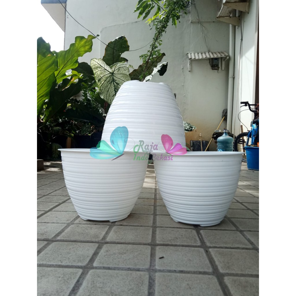 Pot Bunga Kumbang 25 Putih Motif Tawon - Pot Plastik TAWON 24 25 Cm Vas Pot Bunga Tawon Bulat - Pot Bunga