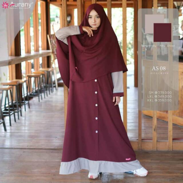 Gamis syar'i polos/ gamis marun/ gamis aurany/ gamis mosscrepe