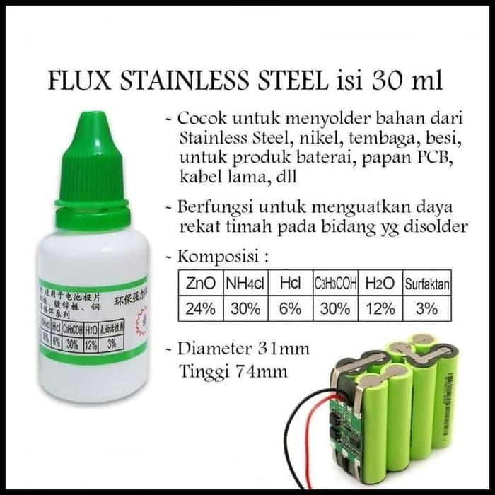 Flux Stainless Steel Perekat Solder Nikel Seng Baterai