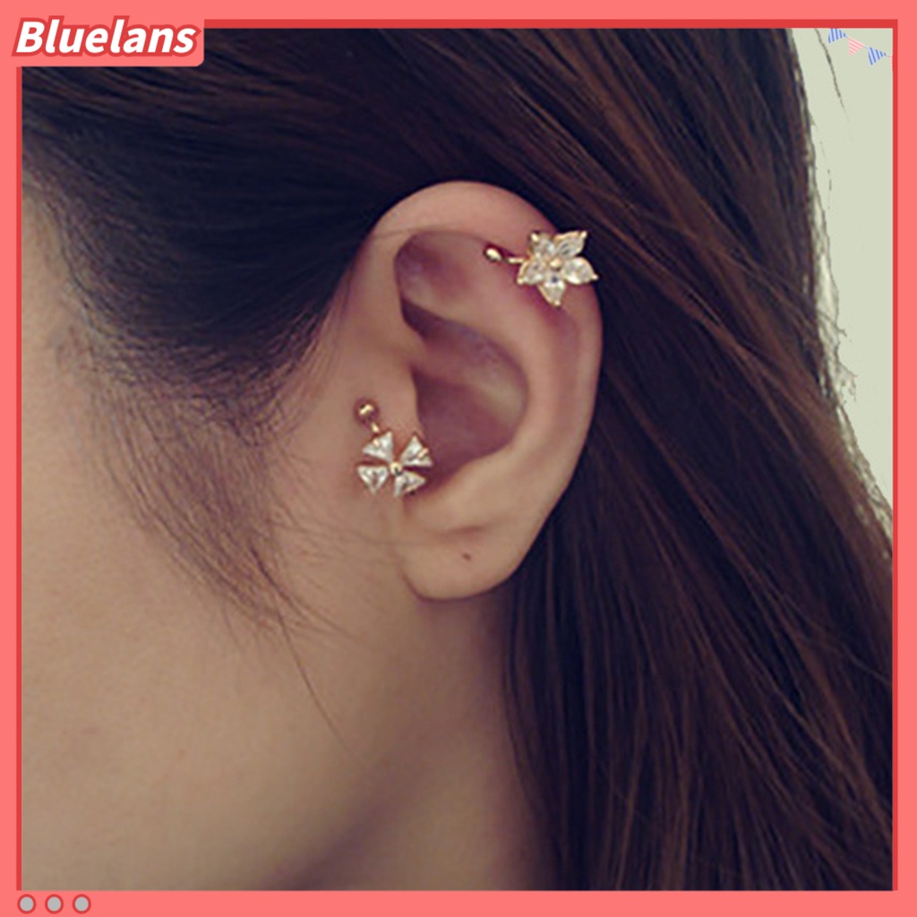 Bluelans Anting Cuff Bentuk U Desain Bunga Bahan Alloy Tidak Pudar Untuk Pesta