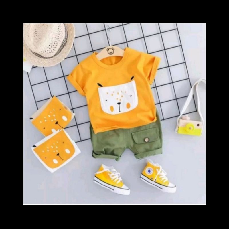 SETELAN KAOS ANAK TERLUCU/SET KAOS MOTIF CAT KANTONG 1-5 THN