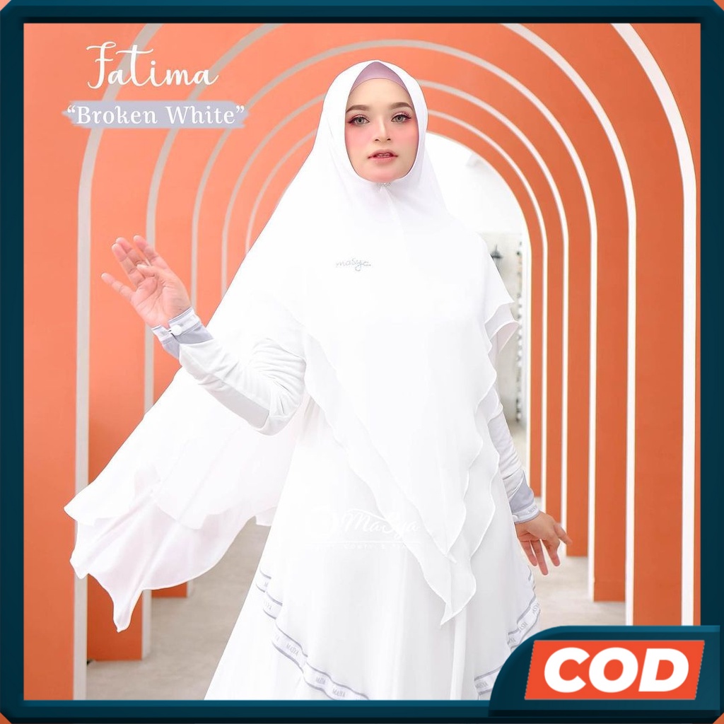 FATIMA Set Gamis Dress Ceruty Babydoll Syari Branded Warna Putih Tulang - Broken White Mewah Masya S