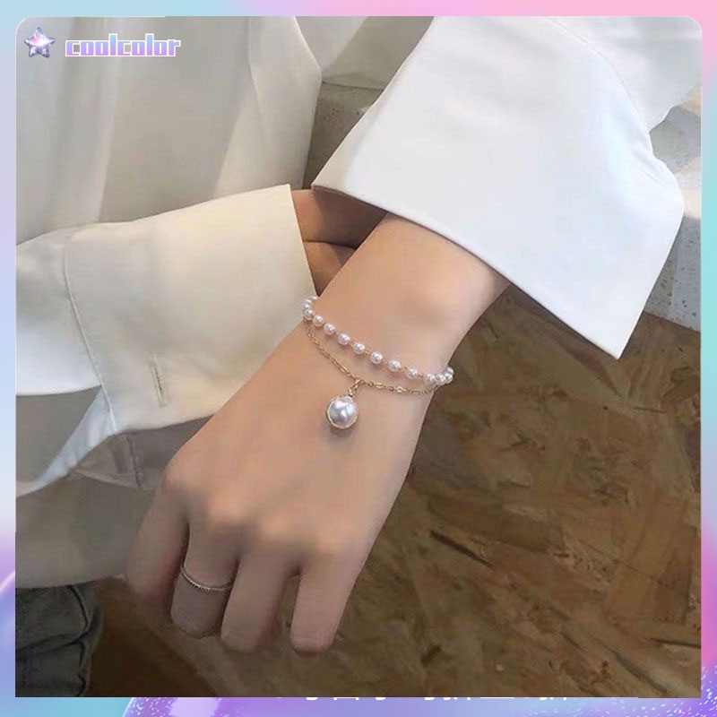 【Ready stock】COD Fashion Korea Wanita Temperamen Manis Gelang Aksesoris Perhiasan Gelang Mutiara Ganda Sederhana fashion murah COD