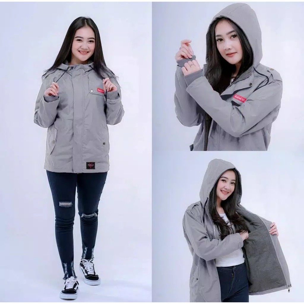JAKET JACKET HOODIE HODIE PARKA SEMI PARKA HIJABER MUSLIMAH PANJANG PARASUT PARASIT WANITA CEWEK-BLEZER ABU MUDA
