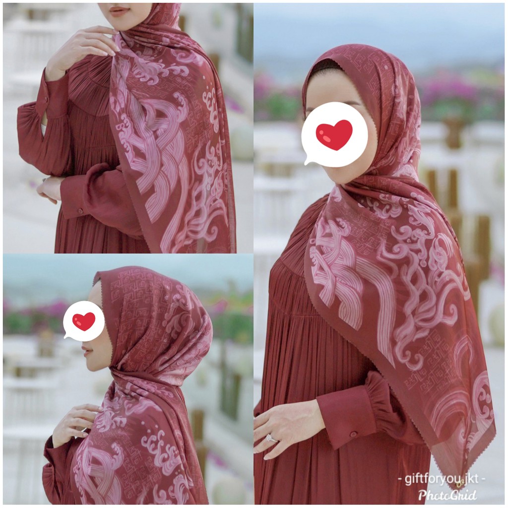 Buttonscarves The Wave Satin Shawl Hijab Button Scarves Jilbab Premium Kerudung Maroon Original