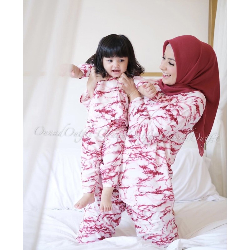 Ounadoutfit oneset piyama marble dewasa wanita busui nyaman / baju tidur muslimah / piyama wanita motif / outfit tiedye wanita