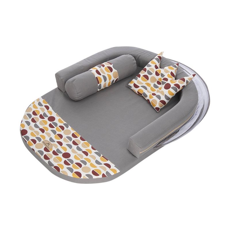 Mom's Baby Kasur Bayi Oval Bumper + Kelambu Vintage Series-Abu-Abu