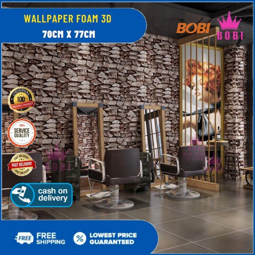 Wallpaper 3D Brickfoam Batu Alam Coklat / Ukuran 70x77cm / Wallpaper 3D