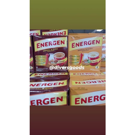 

Energen Sereal & susu berenergi rasa vanilla /coklat/ kacang hijau isi 5 sachet KEMASAN BARU