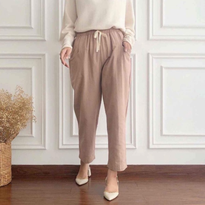 CELANA BASIC LINEN RAMI FULL KARET TALI // LOSTA PANTS