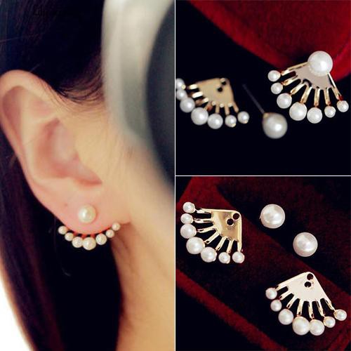 Perempuan Depan &amp; Lever Kembali Anting Pearl Ear Studs Earbobs Ear