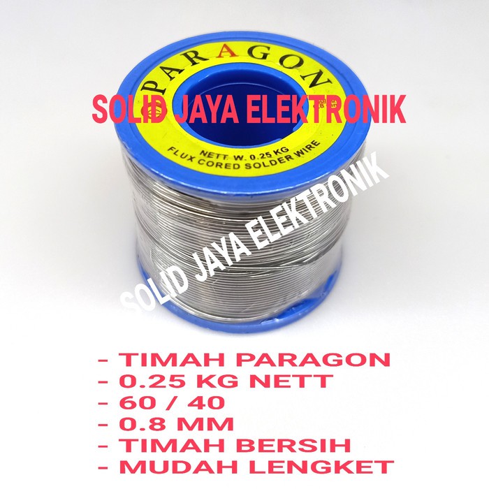 TIMAH PARAGON TENOL TINOL KAWAT PATRI FLUX CORED SOLDER WIRE 0.8MM 60/40 250 GRAM ORIGINAL BERSIH